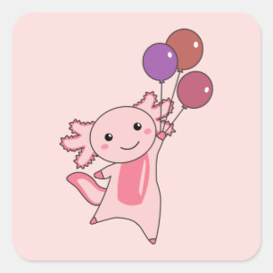 Axolotl Sweet Animal Fliegt mit Balloons hoch Quadratischer Aufkleber