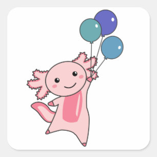 Axolotl Sweet Animal Fliegt mit Balloons hoch Quadratischer Aufkleber