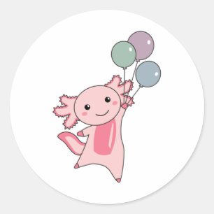 Axolotl Sweet Animal Fliegt mit Balloons hoch Runder Aufkleber