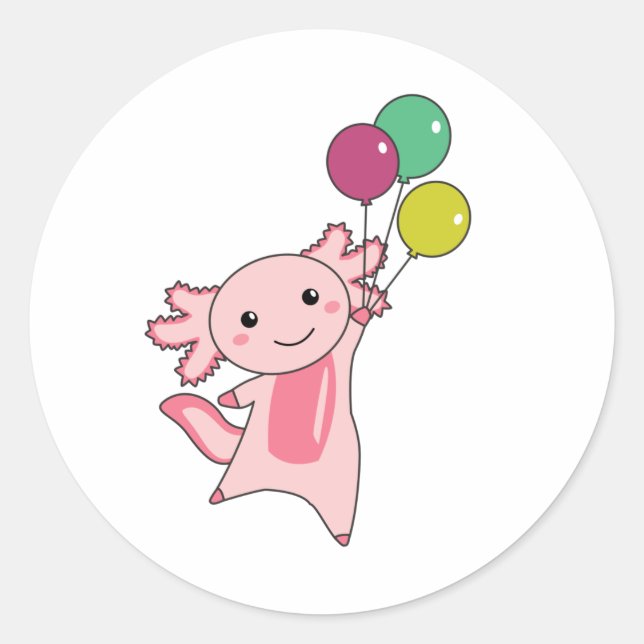 Axolotl Sweet Animal Fliegt mit Balloons hoch Runder Aufkleber (Vorderseite)