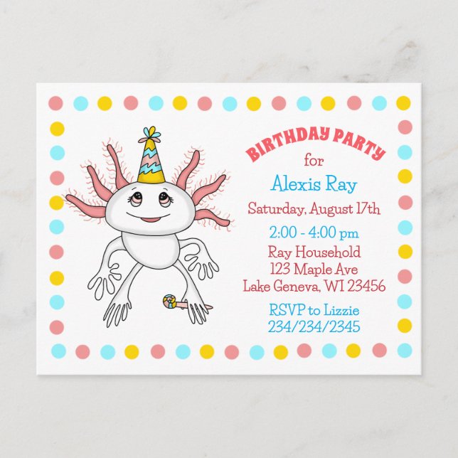 Axolotl Themed Birthday Party Einladungen (Vorderseite)