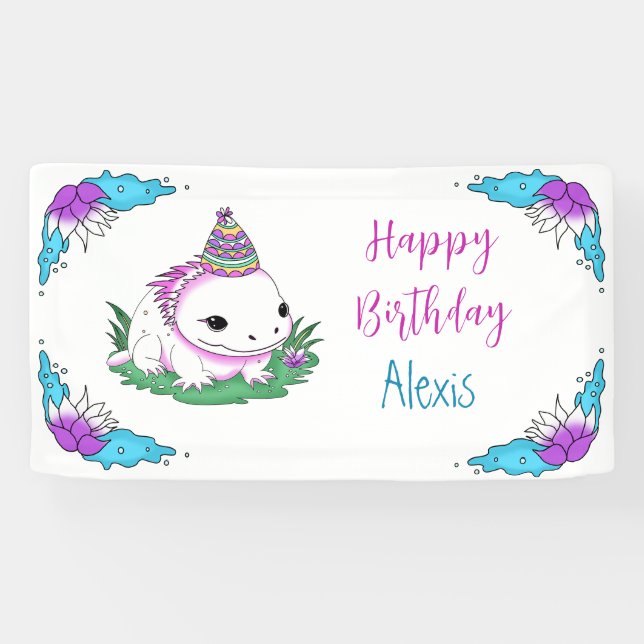 Axolotl themed Girl's Birthday Party Personalisier Banner (Horizontal)