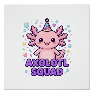 Axolotl-Truppe Süßer Kawaii-Axolotl-Partyhut Poster