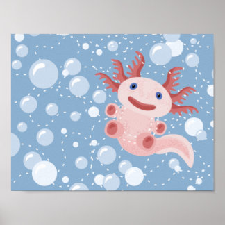 Axolotl und Bubbles Bold Vector Design Poster