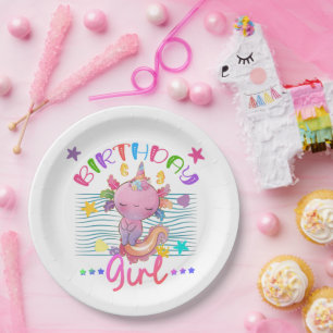 Axolotl Unicorn Geburtstag Girl Party Thema farben Pappteller