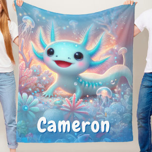 Axolotl Unterwasser Neon Junge Axolotl Fleecedecke