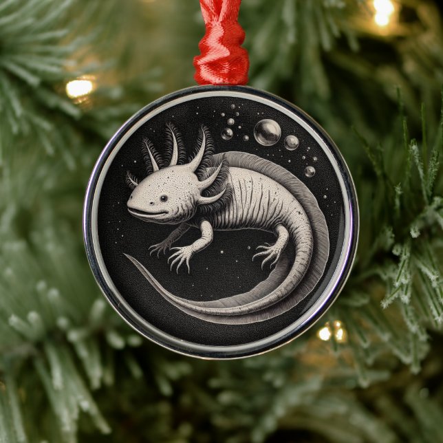 Axolotl Vintag Illustration Ornament Aus Metall (Baum)
