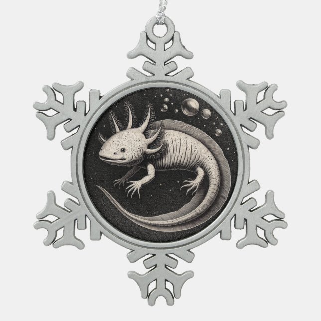 Axolotl Vintag Illustration Schneeflocken Zinn-Ornament (Vorderseite)