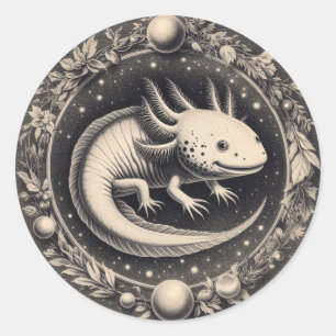 Axolotl Vintage-Illustration Naturgeschichte Runder Aufkleber