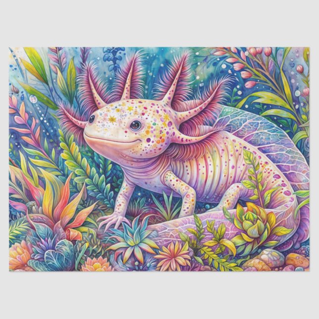Axolotl Watercolor Vibrannte Botanische Kunst Seidenpapier (Vorderseite)