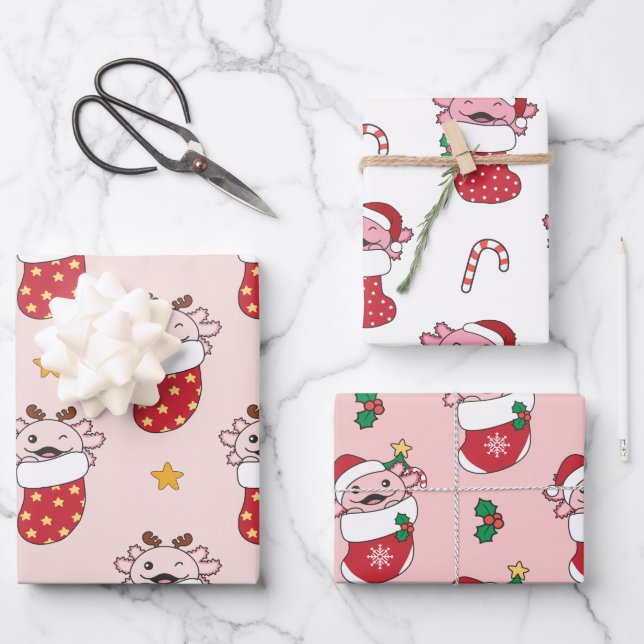 Axolotl Weihnachts Wintertiere Urlaub Axolotls Geschenkpapier Set (Vorderseite)