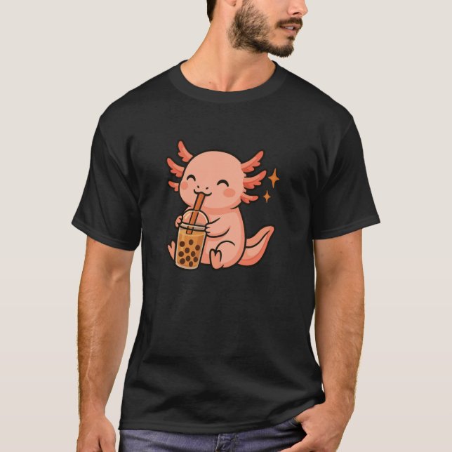 Axolotl with Bubble Tea Kawaii Axolotl T-Shirt (Vorderseite)