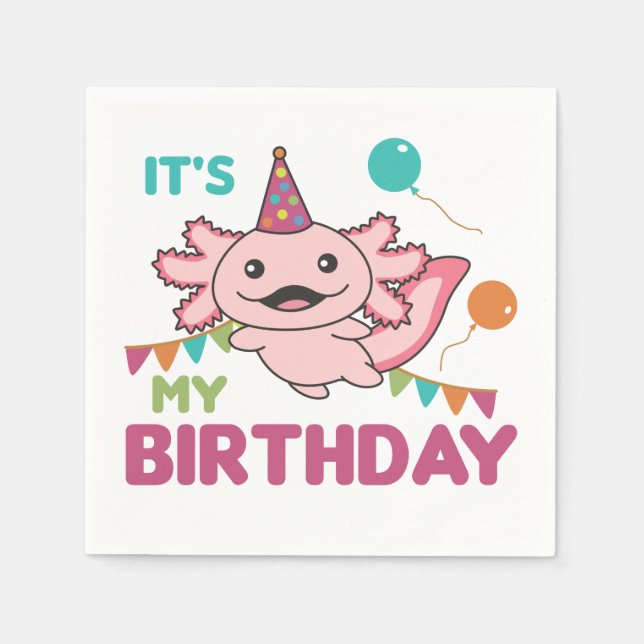 Axolotl wünscht es ist mein Geburtstag Niedlicher  Serviette (Vorderseite)