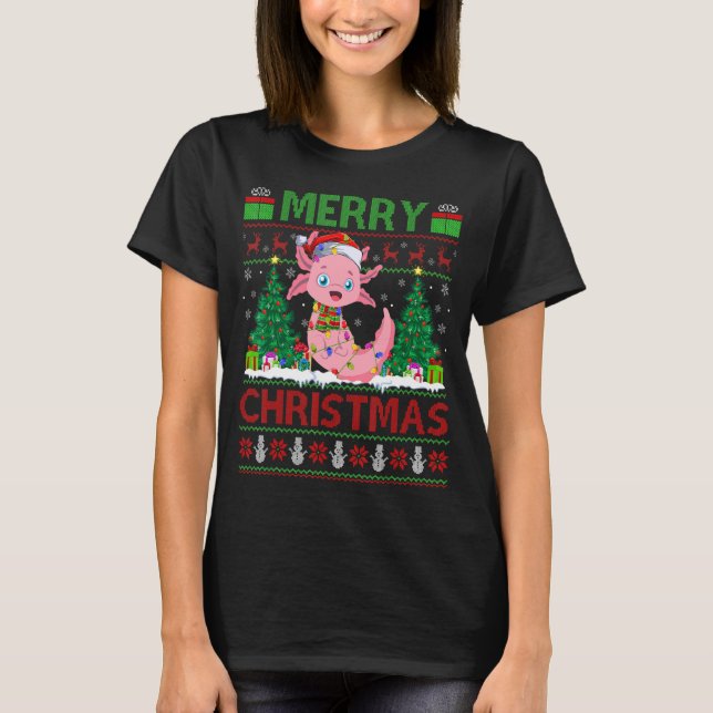 Axolotl Xmas Tree Lights Ugly Santa Axolotl Chris T-Shirt (Vorderseite)