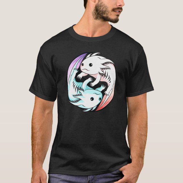 Axolotl Yin Yang Niedlich mexikanisch Walking Fish T-Shirt (Vorderseite)