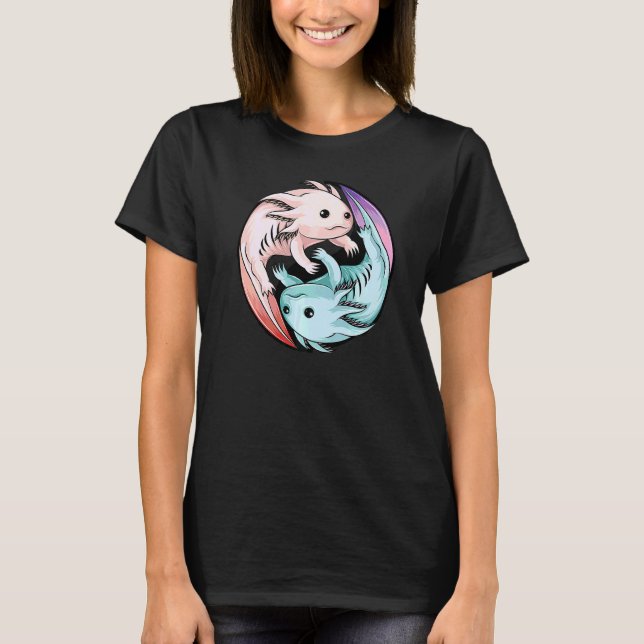 Axolotl Yin Yang Niedlich mexikanisch Walking Fish T-Shirt (Vorderseite)