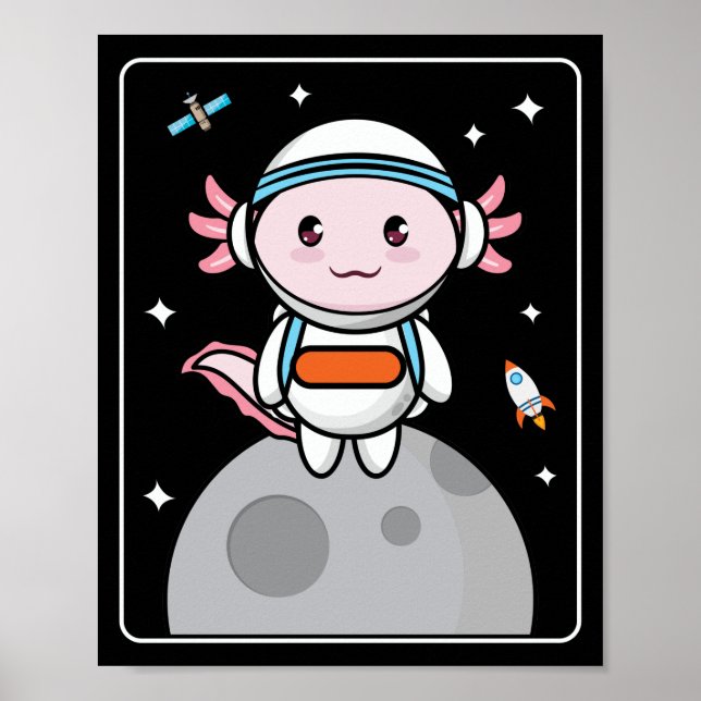 Axolotls Axolotl Space Moon Kawaii Poster (Vorne)