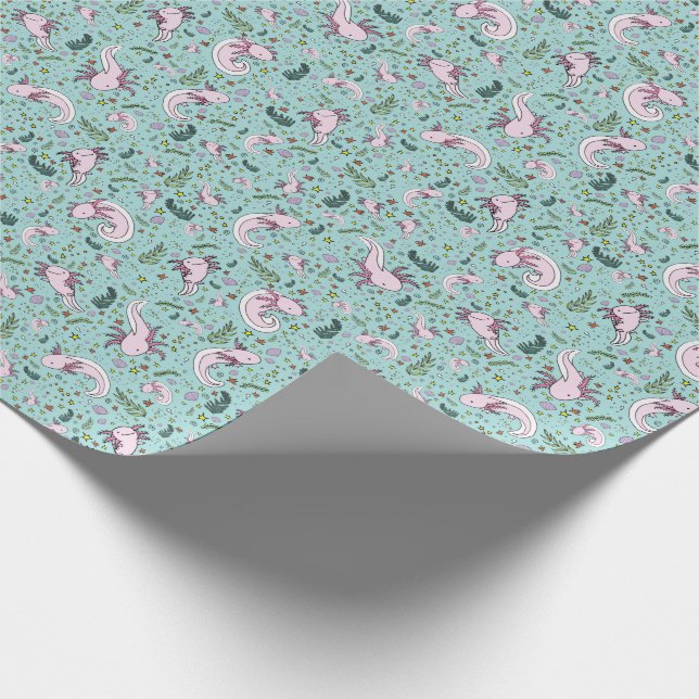 Axolotls in Blau Geschenkpapier (Ecke)