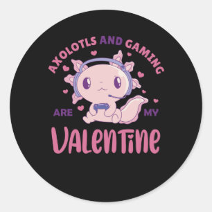 Axolotls und Gaming sind mein Valentin Runder Aufkleber