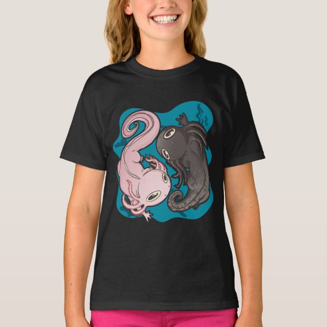 Axolotls Yin Yang Kawaii T-Shirt (Vorderseite)