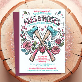 Äxte und Rose - Ax-Throwing-Junggeselinnen-Abschie Einladung