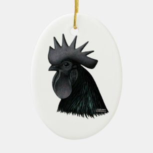 Ayam Cemani Hahn-Kopf Keramikornament