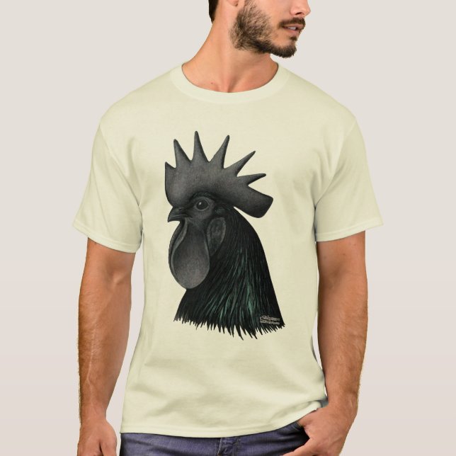Ayam Cemani Hahn-Kopf T-Shirt (Vorderseite)