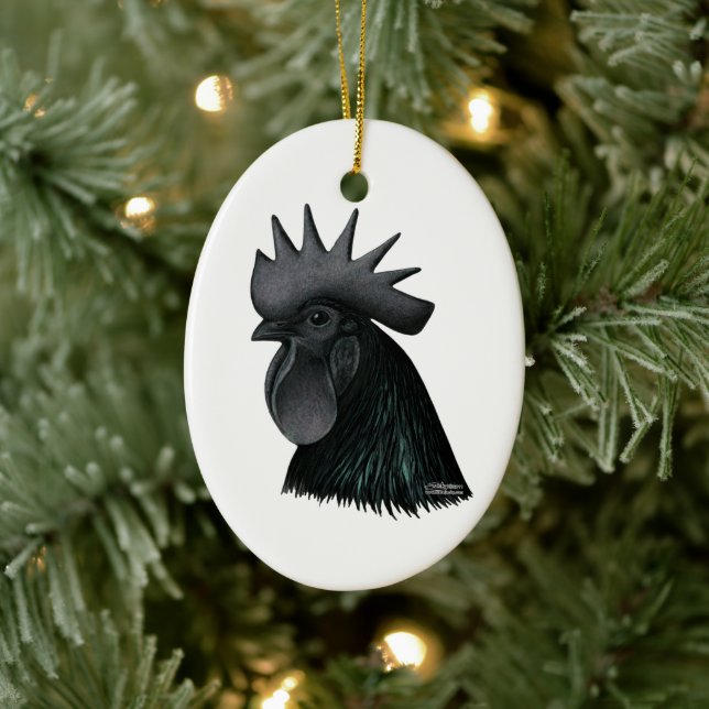 Ayam Cemani Rooster Head Keramik Ornament (Baum)