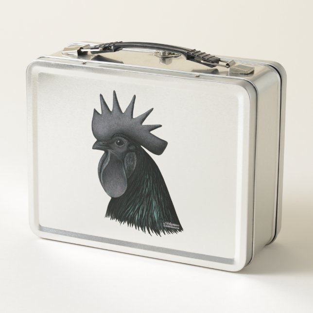 Ayam Cemani Rooster Head Metall Brotdose (Rückseite)