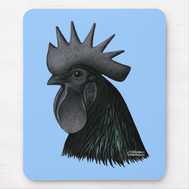Ayam Cemani Rooster Head Mousepad (Vorne)