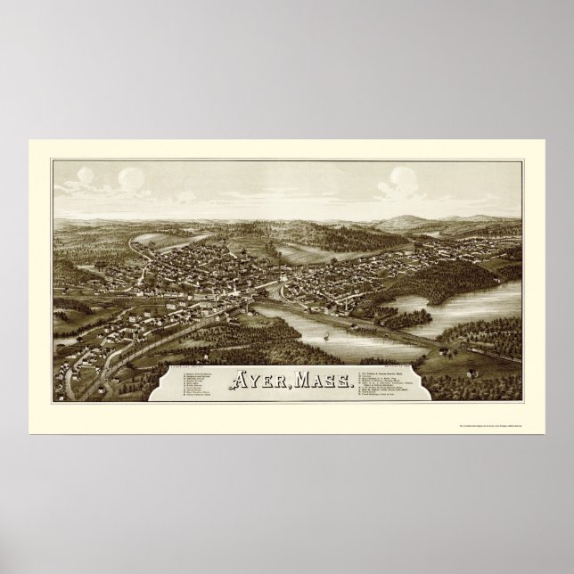 Ayer, MA Panoramic Map - 1886 Poster (Vorne)