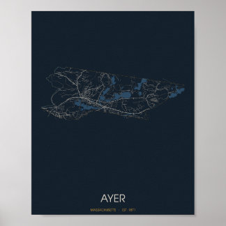 Ayer Massachusetts-Straßenkarte Poster (Nacht)