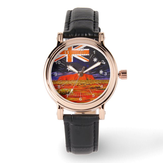 Ayers Rock australische Flagge Armbanduhr (Vorderseite)