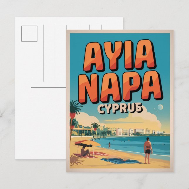 Ayia Napa Zypern, weißer Strand Mittelmeer Geschen Postkarte (Vorne/Hinten)