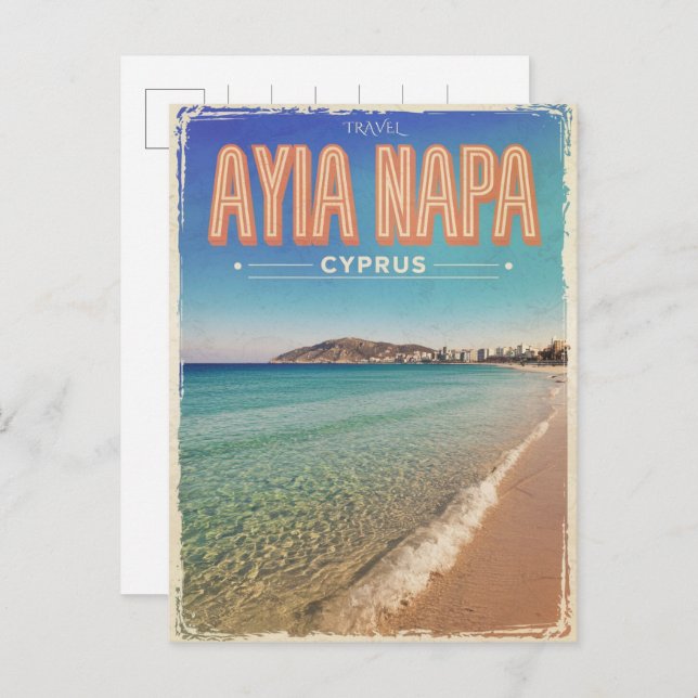 Ayia Napa Zypern, weißer Strand Mittelmeer Geschen Postkarte (Vorne/Hinten)