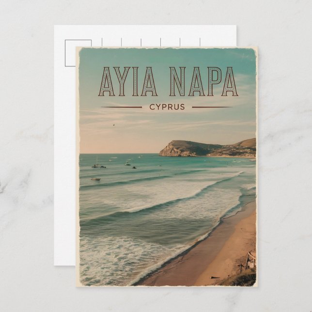 Ayia Napa Zypern, weißer Strand Mittelmeer Geschen Postkarte (Vorne/Hinten)