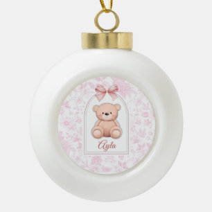 Ayla Benutzerdefiniertes rosa Teddy-Bär-Kinderzi Keramik Kugel-Ornament