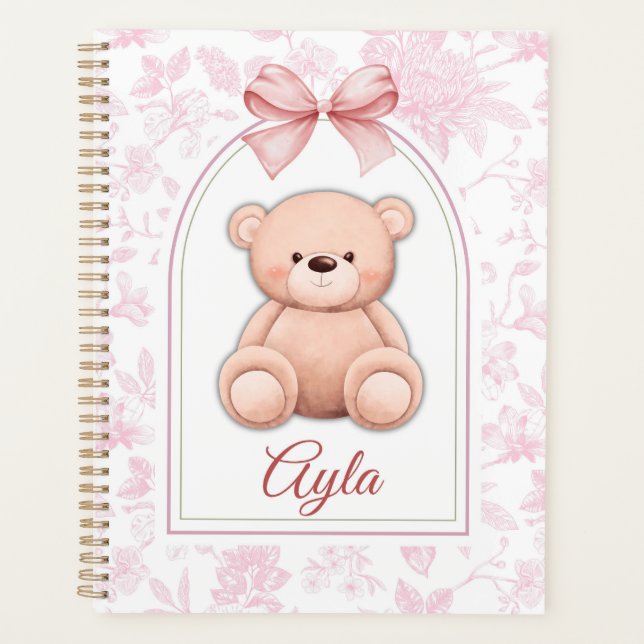Ayla | Benutzerdefiniertes rosa Teddy-Bär-Kinderzi Planer (Vorderseite)