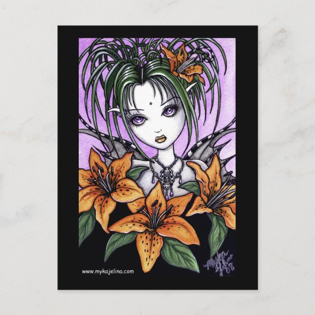 "Ayla" Gothic Tiger Lilly Fairy Postcard Postkarte (Vorderseite)