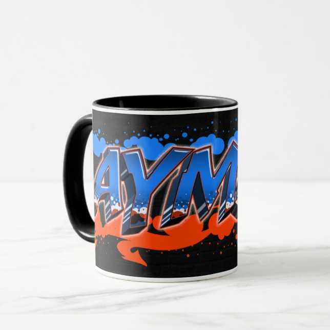 Ayman Vorname Name Graffiti blue orange Tasse (Vorderseite Links)