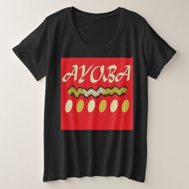 Ayoba afrikanisches Design hell rot und Senf Große Größe T-Shirt (Design vorne)