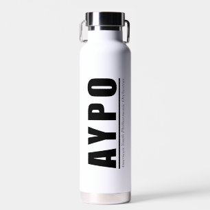 AYPO Wasserflasche weiß mit schwarzem Logo Trinkflasche