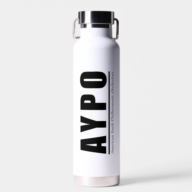 AYPO Wasserflasche weiß mit schwarzem Logo Trinkflasche (Vorne)