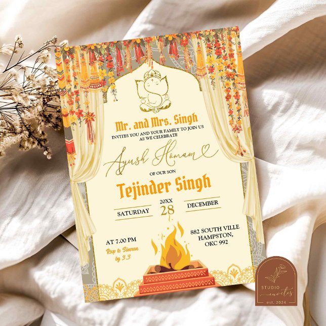 Ayush Homam Indian Baby Cradle Zeremonie Einladung (Von Creator hochgeladen)