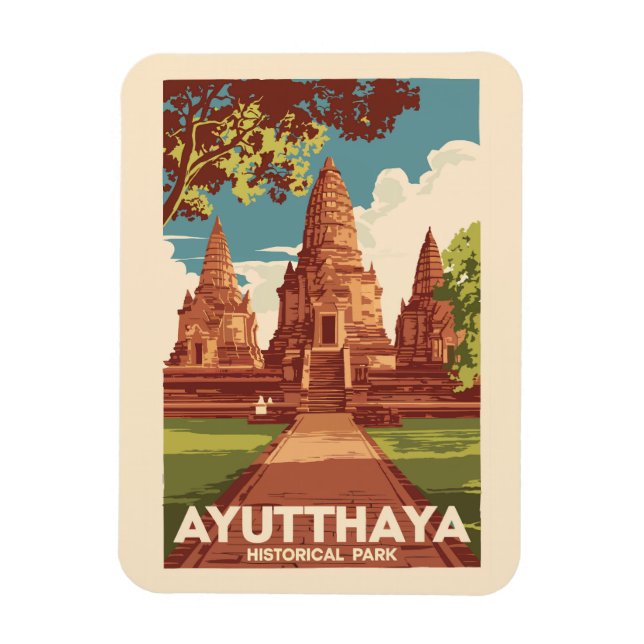 Ayutthaya Historischer Park Illustration Reisen Ku Magnet (Vertikal)