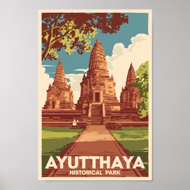 Ayutthaya Historischer Park Illustration Reisen Ku Poster (Vorne)