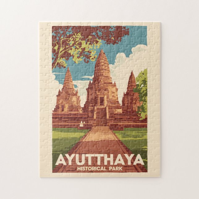 Ayutthaya Historischer Park Illustration Reisen Ku Puzzle (Vertikal)