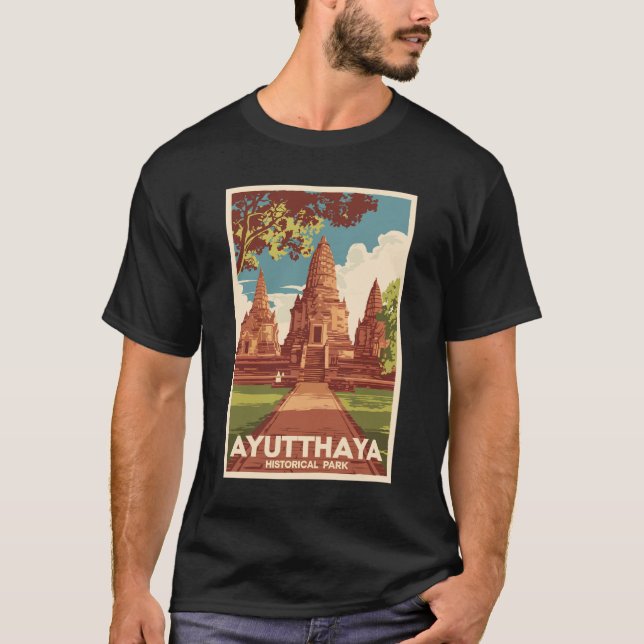 Ayutthaya Historischer Park Illustration Reisen Ku T-Shirt (Vorderseite)