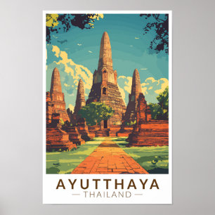 Ayutthaya Thailand Illustration Reise Kunst Vintag Poster