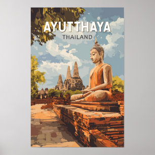 Ayutthaya Thailand Reise Kunst Vintage Poster